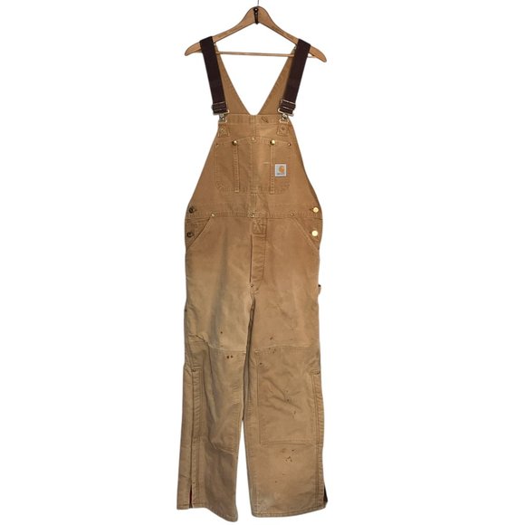 Carhartt R02 BRN Bib Overalls Men's 36 X 30 Duck‎ Double Knee Quilted Union Made - Picture 1 of 10